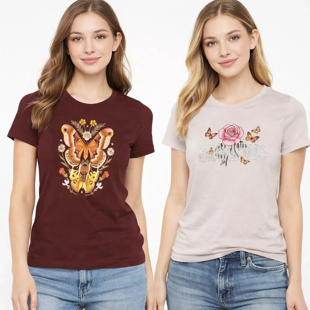 TWO Aeropostale Butterfly Classic Crew Graphic Tee T-Shirt Size Small